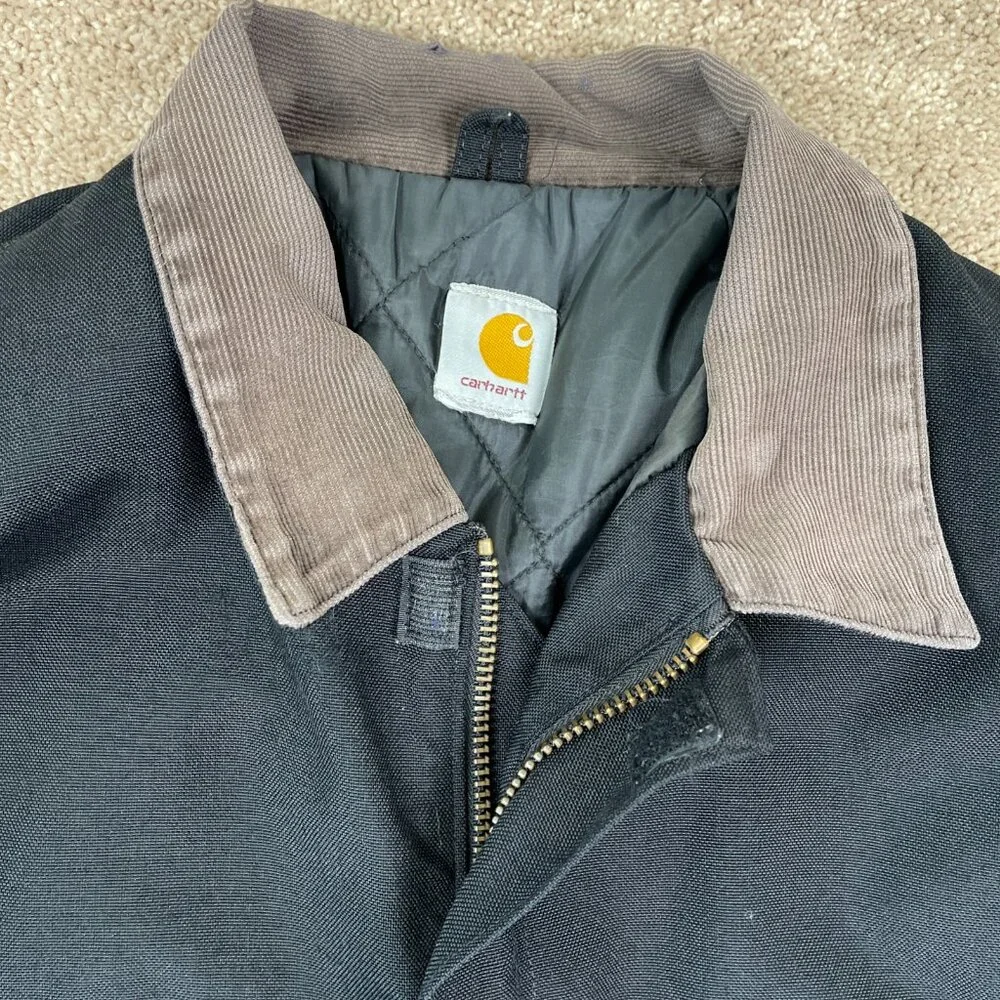 Carhartt Jacket Men XXL Black Duck Lined Corduroy Collar Barn Coat Chore Vintage